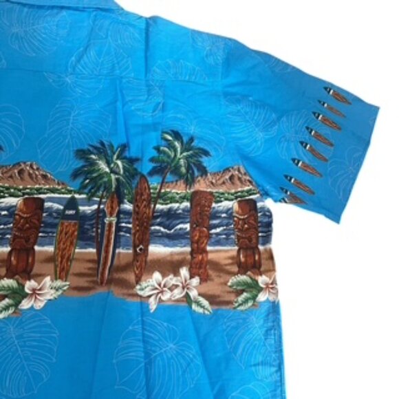 NEW Favant Aloha Shirt Men’s Size Large Hawaiian Blue Short Sleeve Button Up - Picture 6 of 14